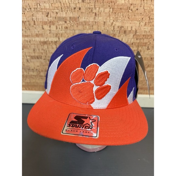 Vintage Clemson Tigers Shark tooth Hat Cap‎ Snap Back Orange Purple NCAA Starter